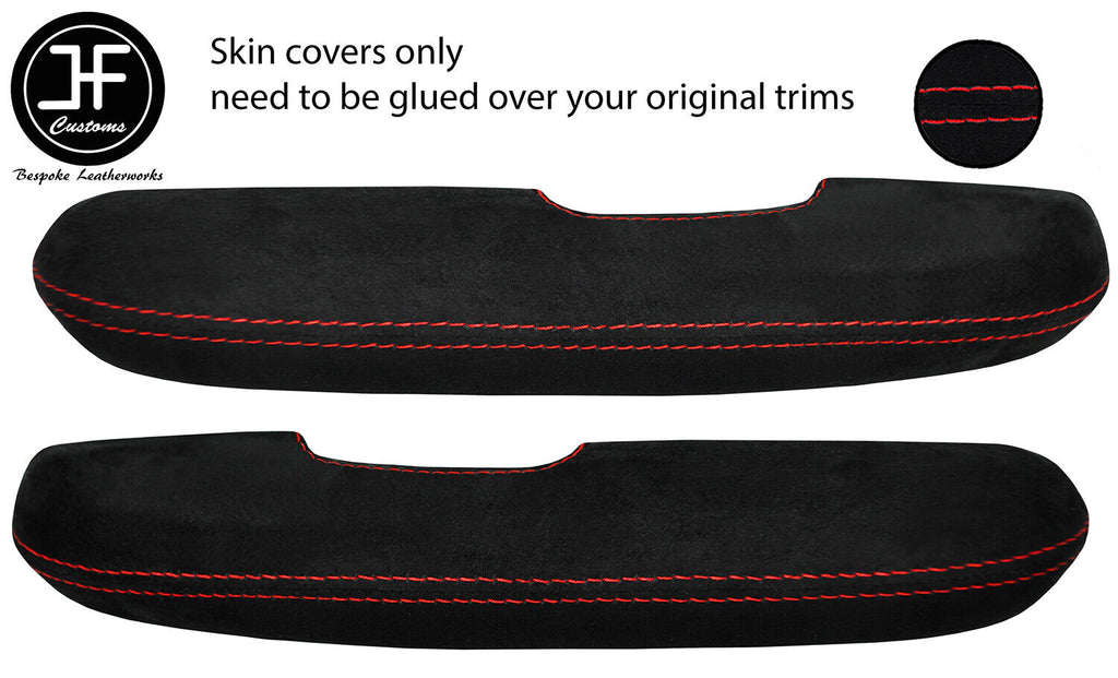 RED STITCH 2X DOOR HANDLE ARMREST SUEDE COVERS FITS FORD MUSTANG 1967-1968