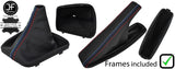 BLACK & TRI STITCH LEATHER GEAR HANDBRAKE + PLASTIC FRAME FOR BMW 3 E36 91-98