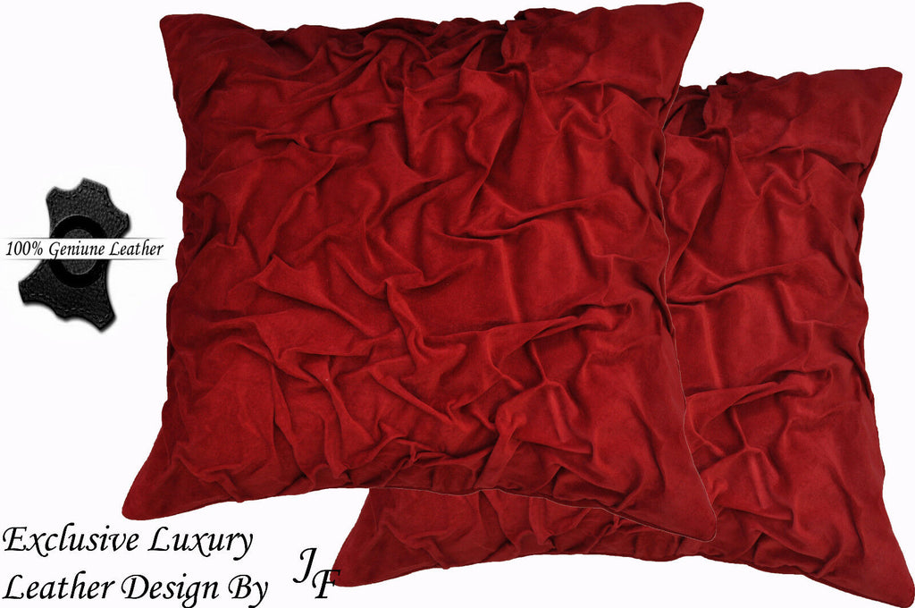 2X EXCLUSIVE LUXURY GENUINE SUEDE GORGEOUS CUSHION DESIGN LARGE RED CUSTOM NEW