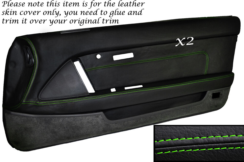 GREEN STITCH 2X FULL DOOR CARD LEATHER SKIN COVER FITS TOYOTA SUPRA MK3 86-93