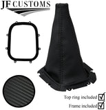 BLACK STITCH CARBON VINYL GEAR GAITER+FRAME+TOP RING FOR SUBARU IMPREZA 98-00