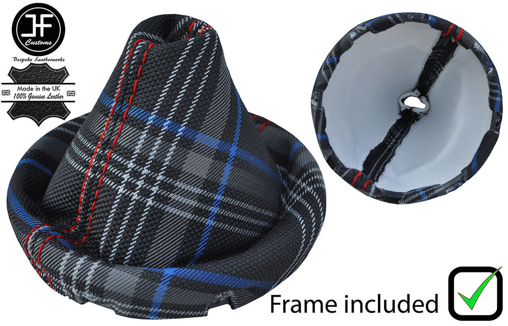 RED  STITCH TARTAN FABRIC GEAR GAITER+PLASTIC FRAME FOR VW T5 TRANSPORTER 1T
