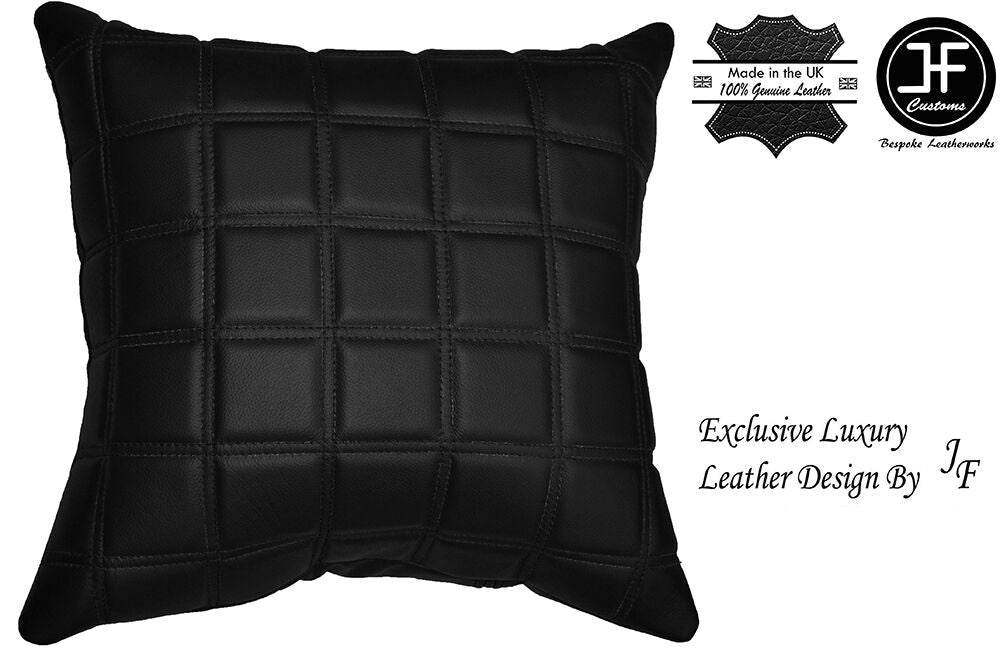 1X EXCLUSIVE LUXURY GENUINE LEATHER CUSHION BLACK QUILTED SQUARES PADDED 18"x18"