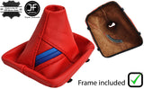 RED LEATHER TRI STRIPE MANUAL GEAR GAITER+PLASTIC FRAME FOR BMW E46 99-05