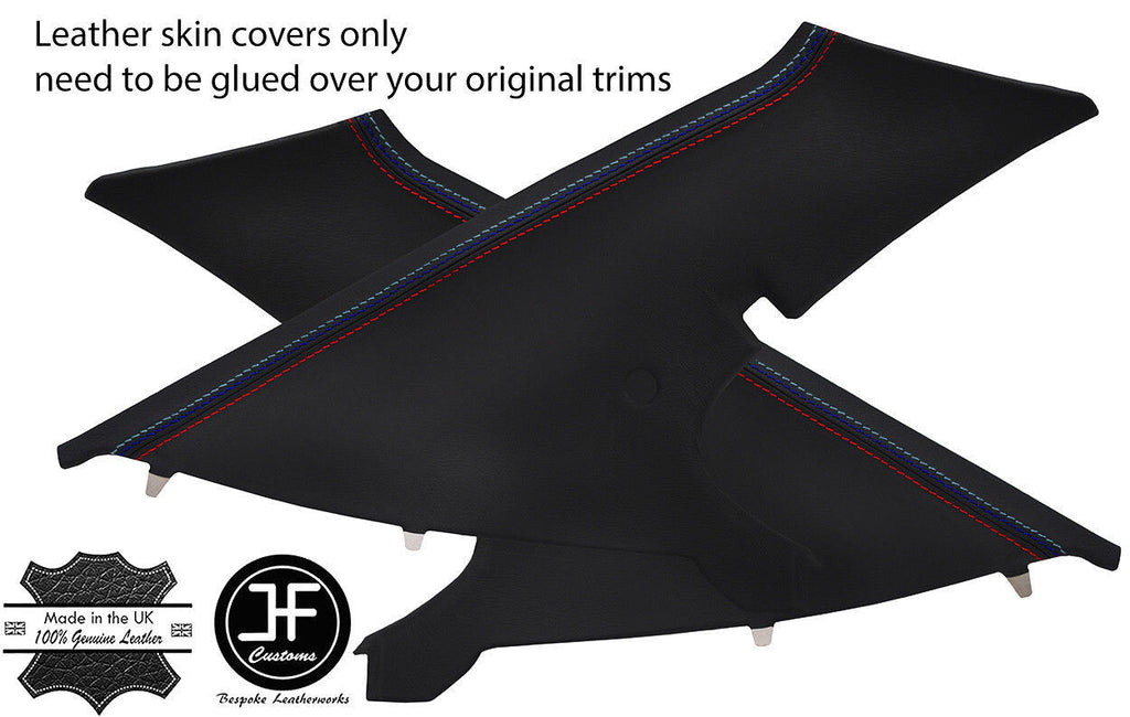 BLACK LEATHER TRI STITCH 2X REAR C PILLAR COVER FOR BMW E36 COMPACT 93-00