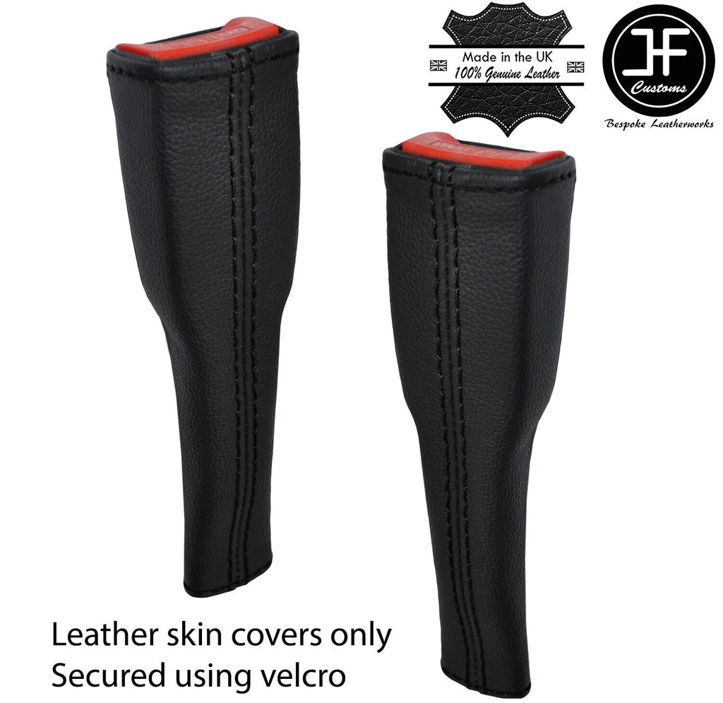 BLACK STITCH 2X SEAT BELT LONG LEATHER COVERS FITS JAGUAR XF 2008-2015