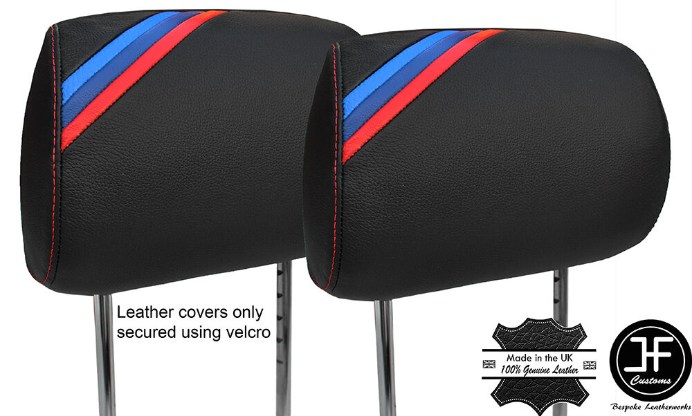 TRI STRIPE RED STITCH 2X SPORT FRONT HEADREST COVERS FOR BMW 3 SERIES E46 99-05