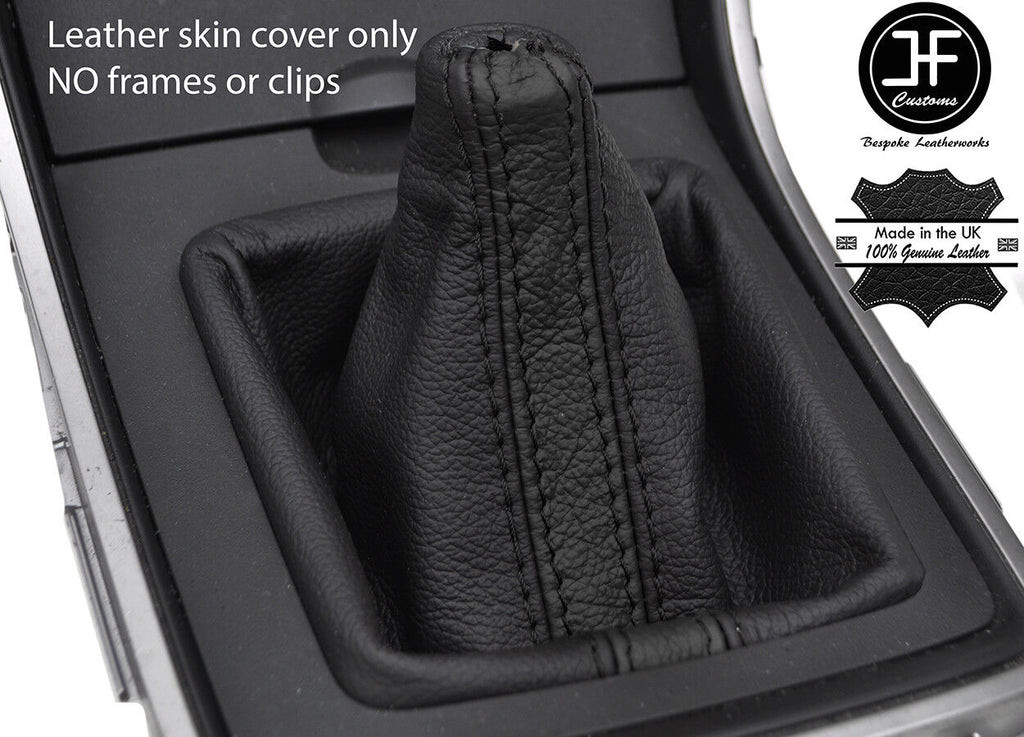BLACK & BLACK STRIPE TOP GRAIN LEATHER MANUAL GEAR GAITER FITS MAZDA 6 08-12