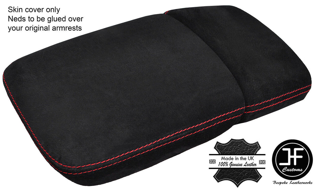 RED STITCH FRONT & REAR SECTION ARMREST LID SUEDE COVERS FITS AUDI Q7 2015-18
