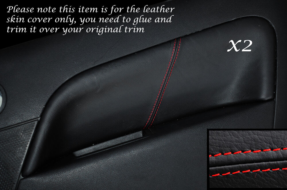 RED STITCH 2X REAR DOOR CARD TRIM LEATHER COVERS FITS FIESTA MK6 02-08 5 DR