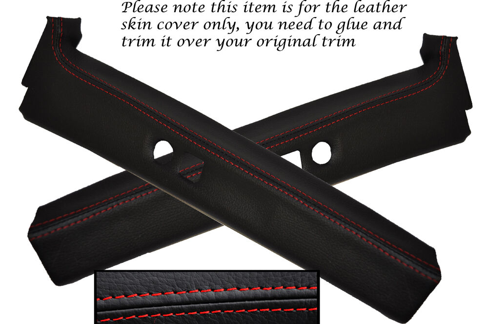 RED STITCH 2X B PILLAR LEATHER SKIN COVERS FITS BMW 3 SERIES E36 COUPE 91-98