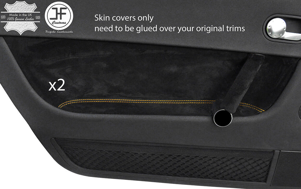 YELLOW STITCHING 2X FRONT DOOR CARD SUEDE COVERS FITS AUDI TT MK1 1998-2006