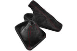 RED STITCH DARK GREY SUEDE MANUAL GAITERS FITS BMW 5 SERIES E39 1995-2004