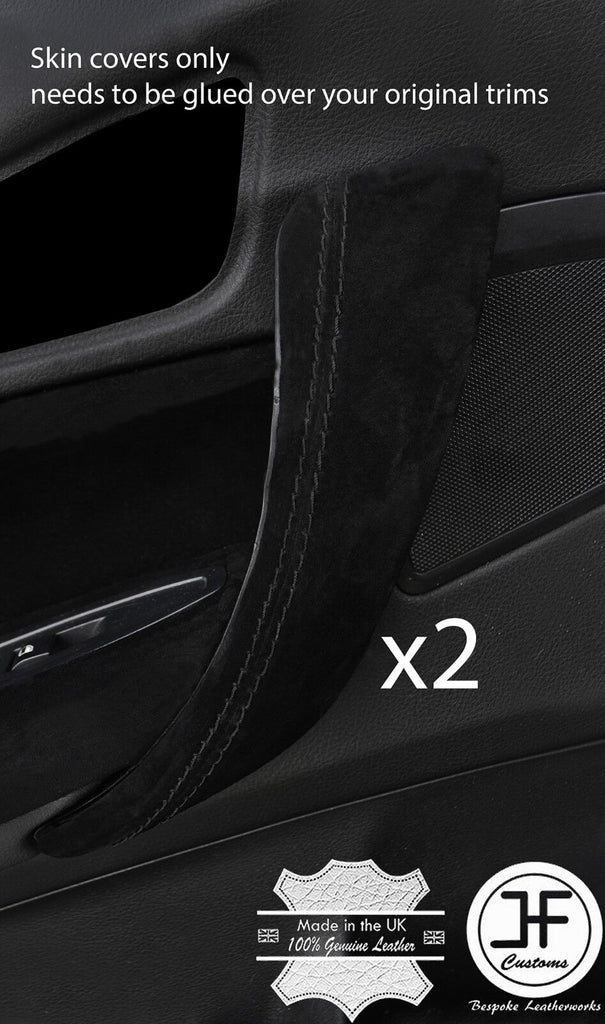 BLACK STITCH 2X REAR DOOR HANDLE TRIM SUEDE COVERS FOR BMW F20 2011-2017