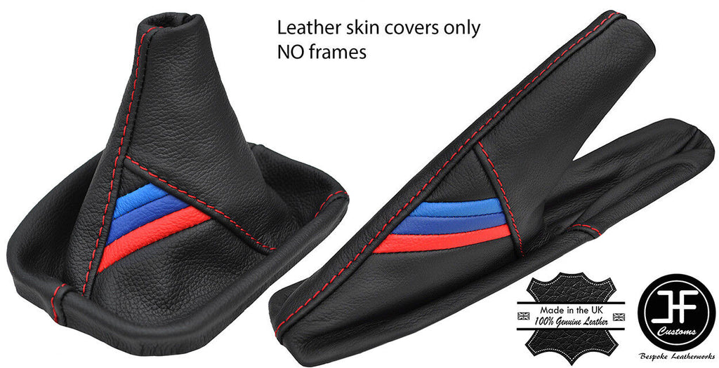 RED STITCH TRI STRIPE TOP GRAIN LEATHER GEAR & HANDBRAKE SET FITS BMW Z3 95-04