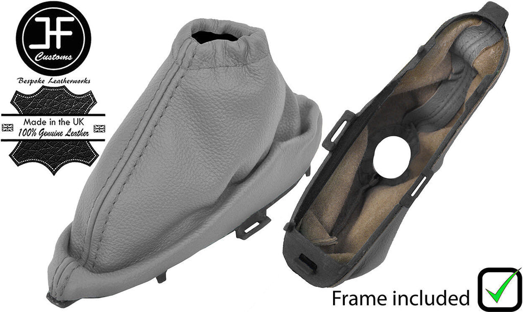 GREY REAL LEATHER HANDBRAKE GAITER + PLASTIC FRAME FOR JAGUAR X-TYPE 01-09