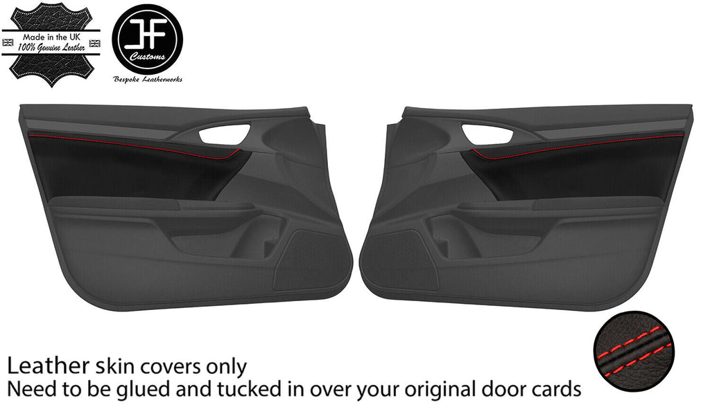 RED  STITCH 2X FRONT DOOR CARD TRIM LEATHER COVERS FOR HONDA CIVIC MK10 X 4 DR