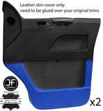 BLACK & BLUE REAL LEATHER 2X FRONT DOOR CARD COVERS FOR VW T5 TRANSPORTER