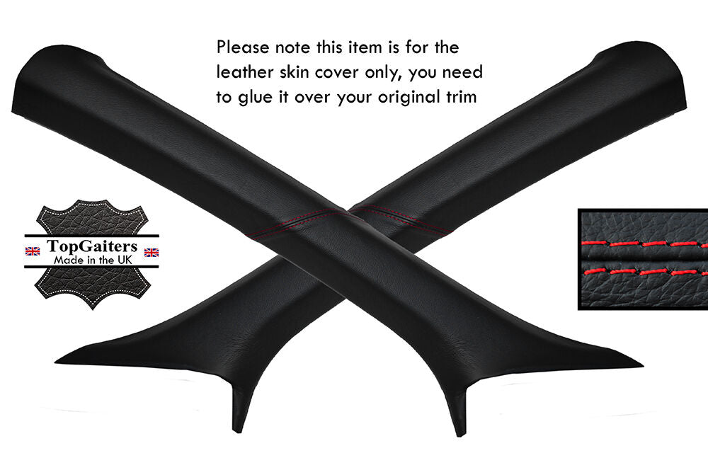 RED STITCHING 2X A POST PILLAR LEATHER SKIN COVERS FITS AUDI Q7 2006-2015