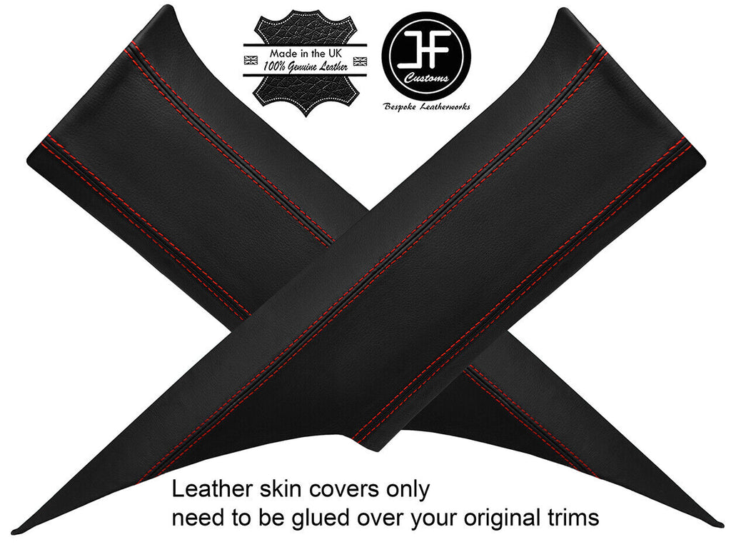 RED STITCH 2X REAR C PILLAR REAL LEATHER COVERS FITS FORD MUSTANG COUPE 15-18