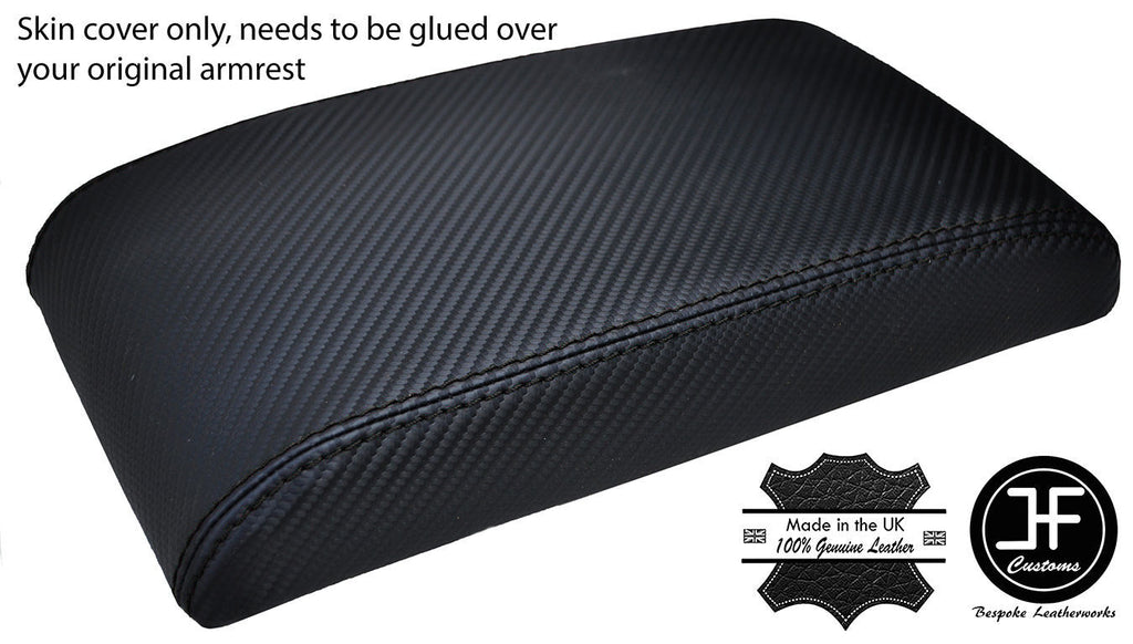 BLACK STITCHING CARBON FIBRE VINYL ARMREST COVER FITS TOYOTA HILUX 2002-2005