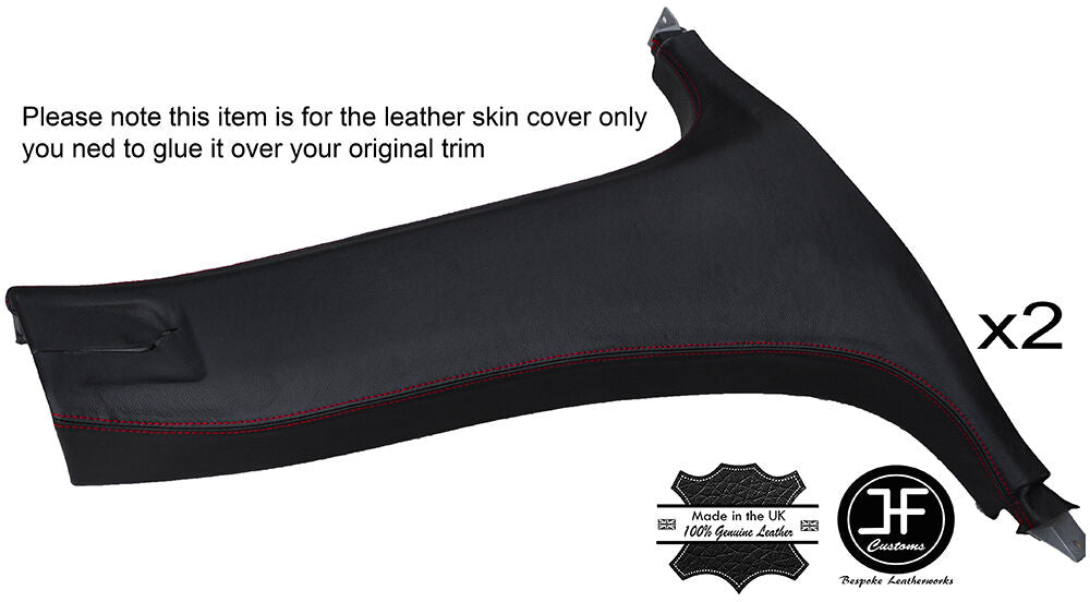 RED STITCH 2X LOWER B PILLAR LEATHER COVERS FITS CHRYSLER 300C SALOON 05-11
