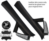 BEIGE STITCHING 2X A PILLAR REAL LEATHER COVERS FOR SEAT LEON MK2 2005-2011