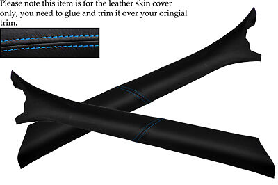 BLUE STITCH FITS FIAT PUNTO MK2 1999-2005 2X WINDSCREEN PILLAR LEATHER COVERS