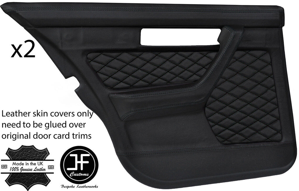 BLACK DIAMOND STITCH 2X REAR FULL DOOR CARD LEATHER COVERS FITS BMW E34 87-97