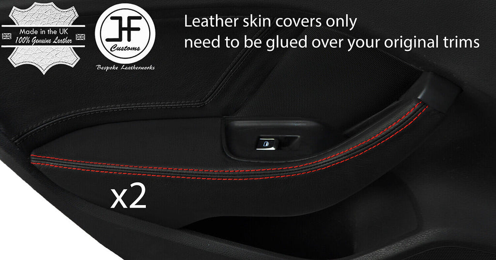 RED STITCH 2X REAR DOOR HANDLE ARMREST LEATHER COVER FOR AUDI A3 13-19 5 DOOR