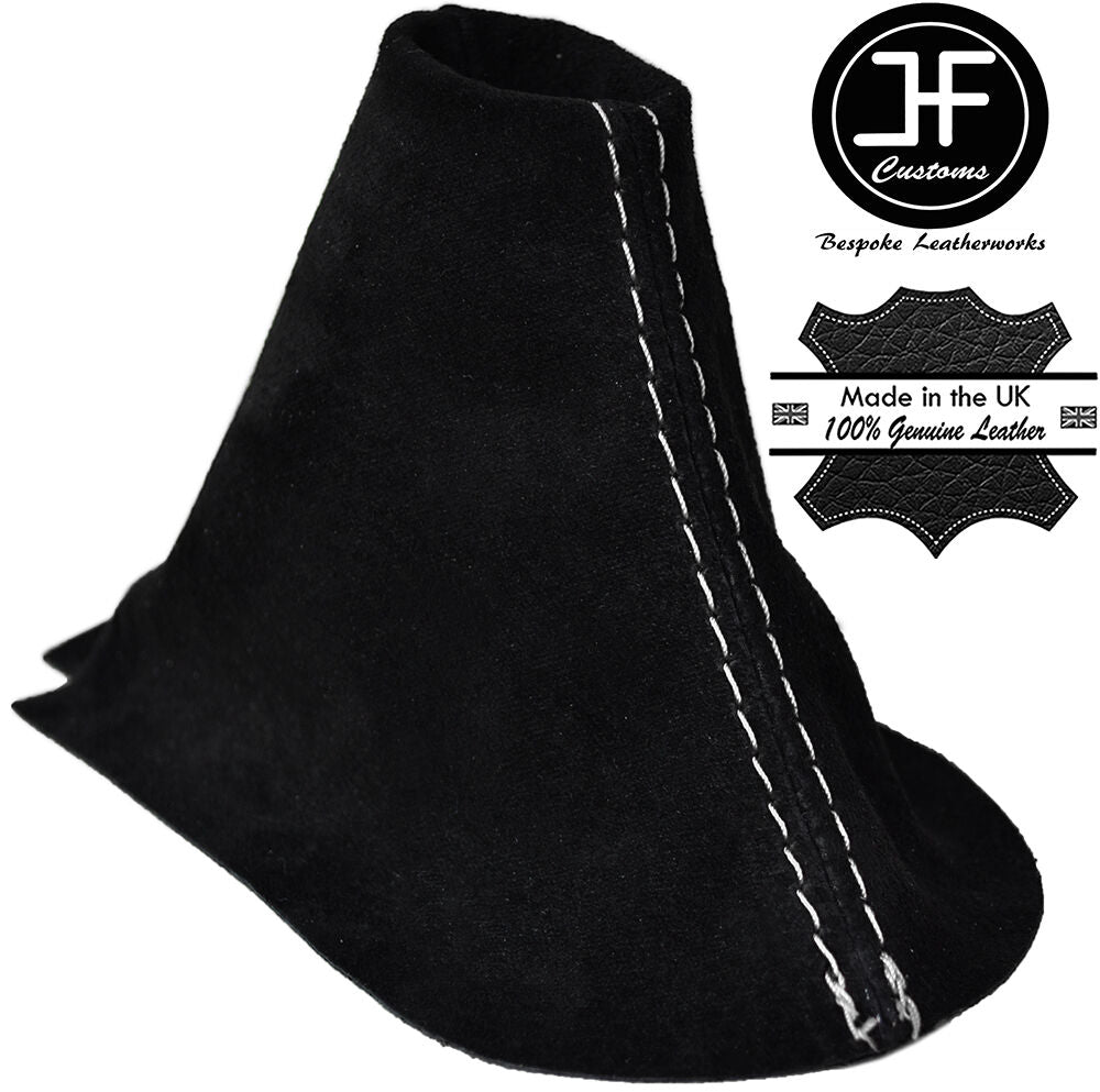 WHITE STITCHING SUEDE MANUAL GEAR GAITER FITS FORD MUSTANG 2015-2017 CUSTOM NEW