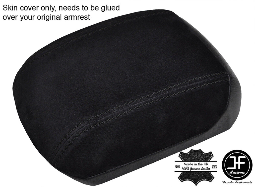 BLACK STITCH REAL SUEDE ARMREST COVER FITS CHEVROLET CRUZE 2011-2015 CUSTOM NEW