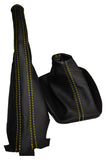 YELLOW DOUBLE STITCH FITS VW GOLF MK4 4 IV BORA 98-05 LEATHER GEAR + HANDBRAKE