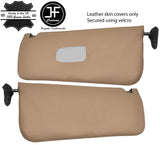 BEIGE  REAL LEATHER 2X SUN VISOR COVERS FOR MERCEDES SL C107 R107 1971-1989