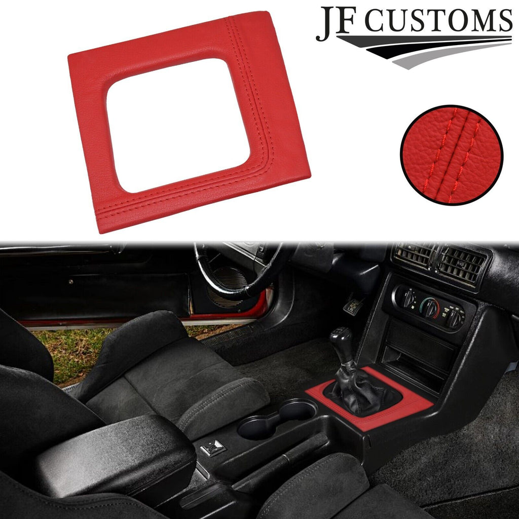 RED LEATHER COVERED MANUAL SHIFT SURROUND TRIM + FRAME FOR FORD MUSTANG 87-93
