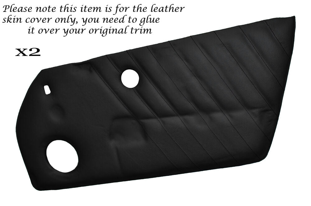 BLACK STITCH 2X FRONT FULL DOOR CARD LEATHER SKIN COVERS FITS PORSCHE 911 930