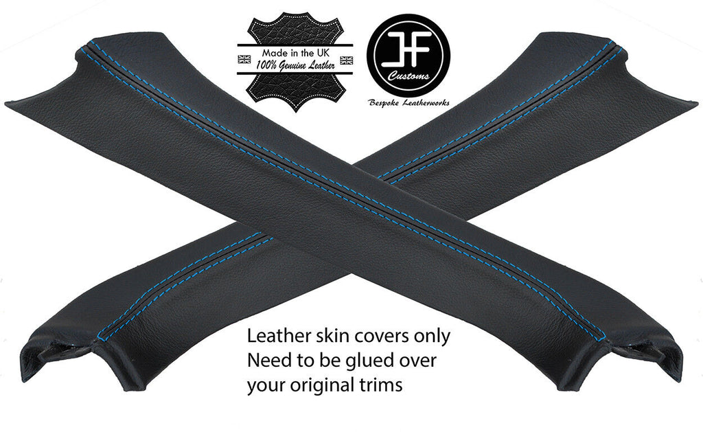 BLUE STITCHING 2X A PILLAR REAL LEATHER COVERS FITS FIAT BARCHETTA 1995-2005