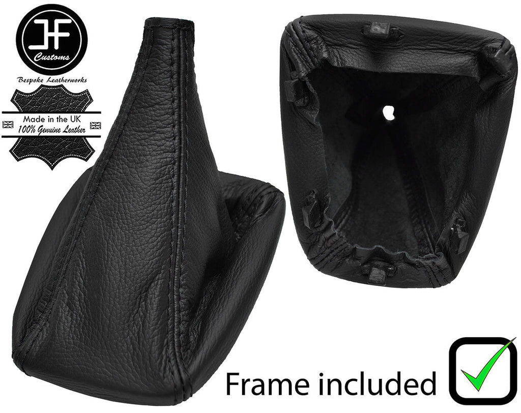 BLACK STITCH LEATHER GEAR GAITER+PLASTIC FRAME FITS ALFA ROMEO GIULIETTA 10-18