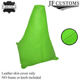 GREEN LEATHER FITS FORD FIESTA MK7  2008-2013 GEAR GAITER DOUBLE STITCHED
