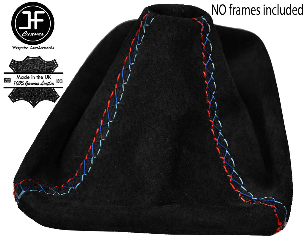 BLACK STITCH SUEDE GEAR GAITER FITS BMW E90 E91 E92 E93 06-12 TRI CROSS STITCH