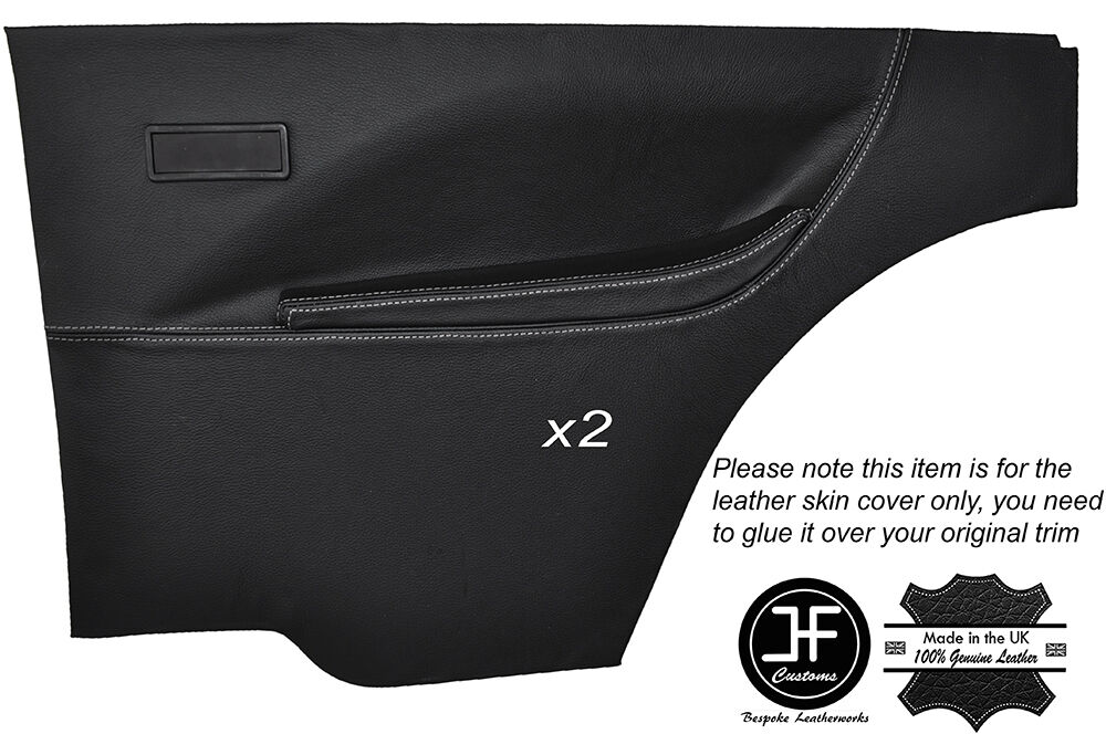 GREY STICH 2X REAR FULL DOOR CARD LEATHER COVER FITS FORD ESCORT MK1 COUPE 2DR