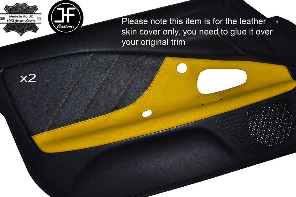 BLACK PERFORATED & YELLOW LEATHER 2X DOOR CARD TRIM COVER FITS HONDA S2000 99-03