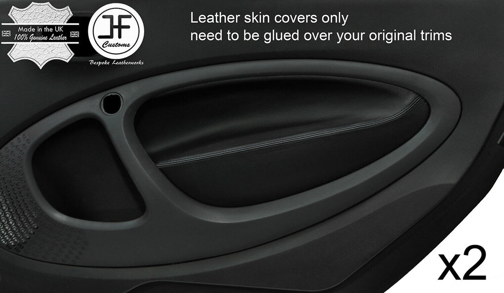 BLACK STITCH 2X FRONT DOOR CARD TRIM LEATHER COVER FITS SMART FORTWO 453 14-19