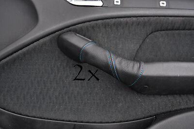 FITS  BMW E46 1998-2005 blue stitch 2X DOOR HANDLE COVERS BLACK LEATHER