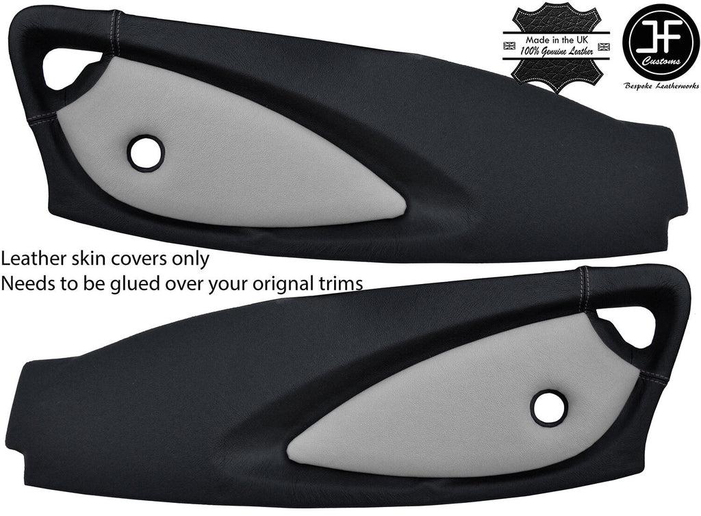 BLACK & GREY 2X FULL DOOR CARD REAL LEATHER COVERS FOR LOTUS ELISE EXIGE S2