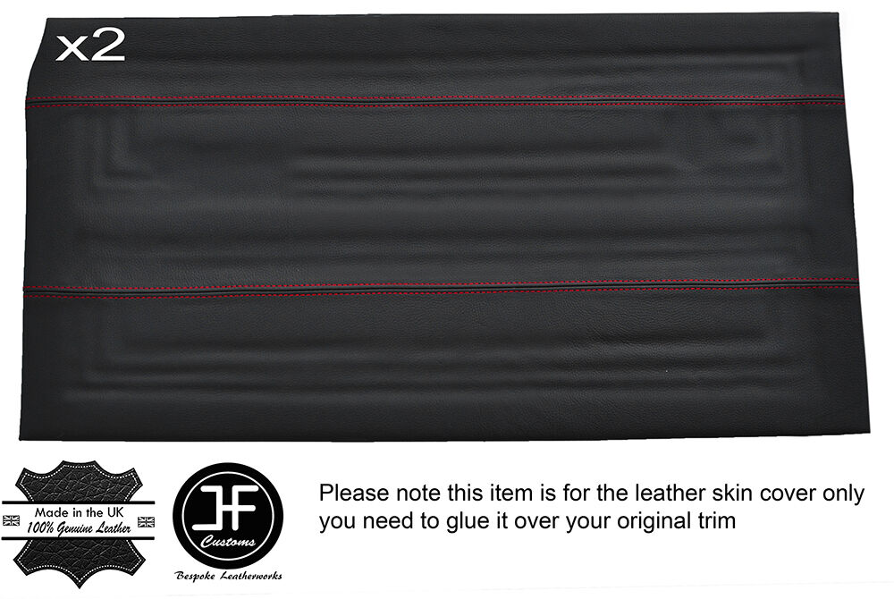 RED STICH 2X FULL FRONT DOOR CARD LEATHER COVERS FITS FORD CORTINA MK2 4 DOOR