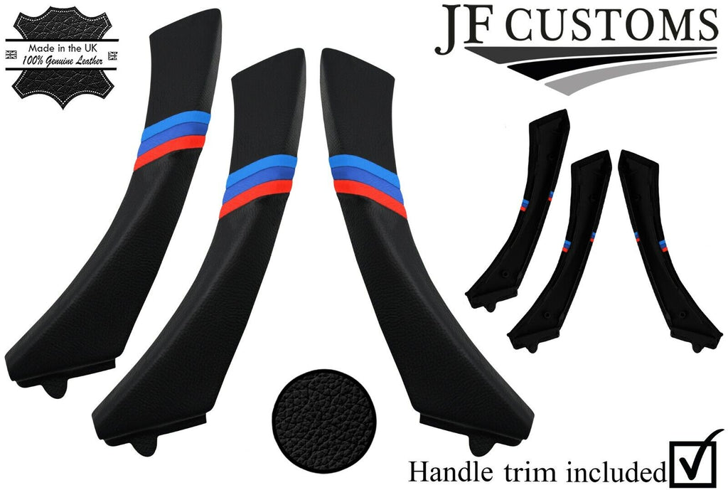 TRI STRIPE ITALIAN LEATHER 3X DOOR HANDLE TRIM + COVERS FOR BMW E90 E91 E9X