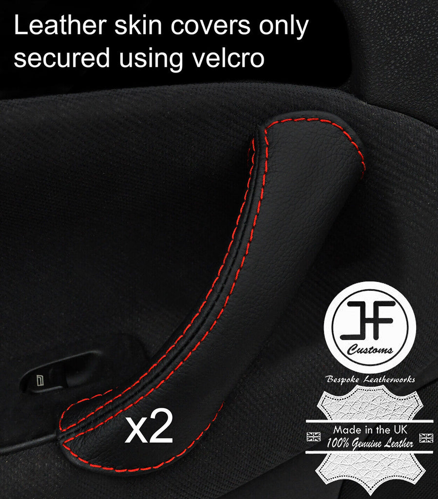 RED STITCH 2X FRONT DOOR HANDLE STYLE 2 LEATHER COVERS FOR ALFA ROMEO 147