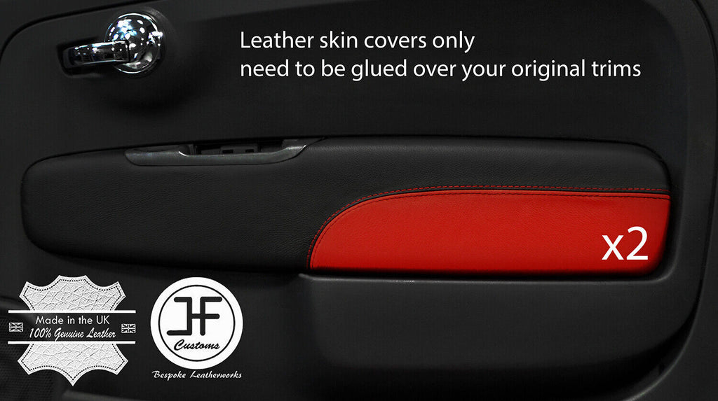 BLACK&RED 2X FRONT DOOR CARD TRIM LEATHER COVERS FITS FIAT 500 07-15 STYLE 2