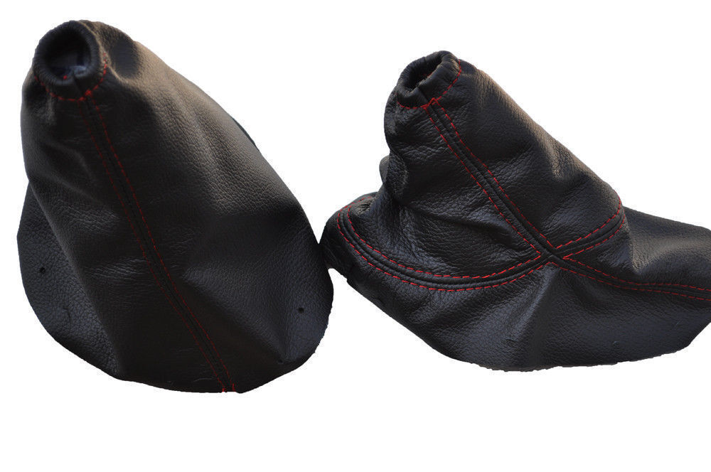 RED STITCH FITS PEUGEOT 308 2007-2012 BLACK GEAR GAITER + HANDBRAKE GAITER